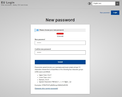 Erstellung des Login-Passworts